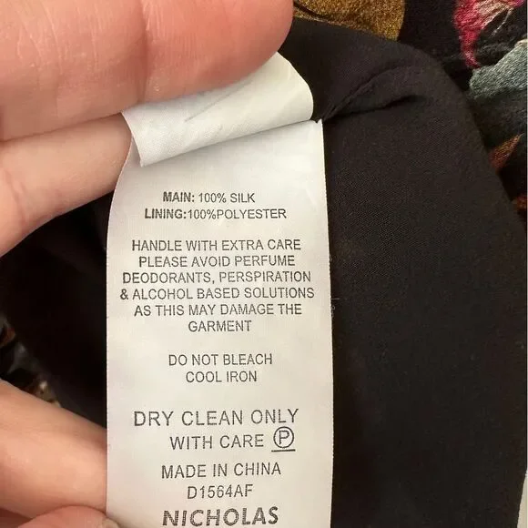 Nicholas Midi Dress US 6 Black Silk Romantic Asymmetric Floral Fairy Whimsygoth - Picture 6 of 10